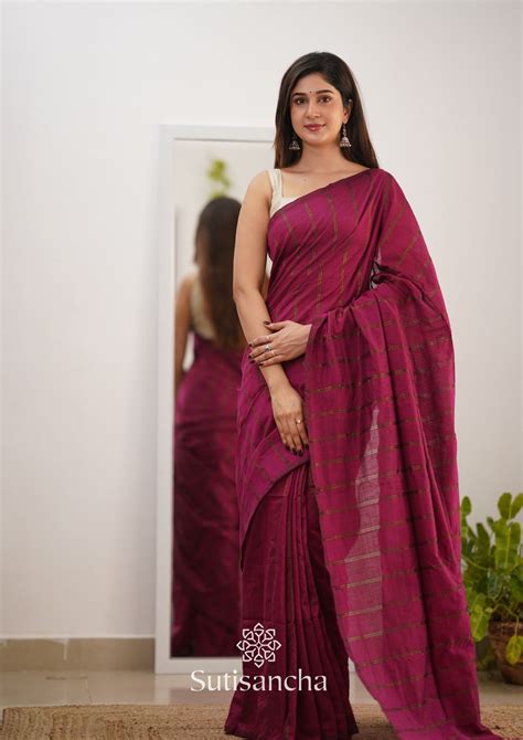 Sutisancha Queen Pink Dual Zari Stripe Saree