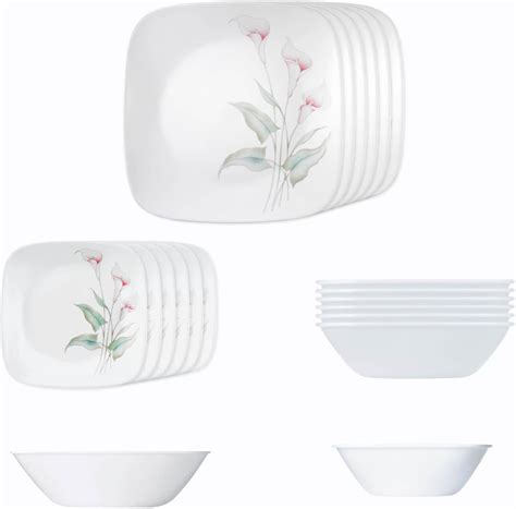 Buy CORELLE Glass 21 Pc Square Round Dinner Set - Kyoto Leave White ...