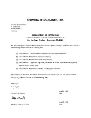 Fillable Online Geovera Reinsurance Compliance Declaration for Year ...