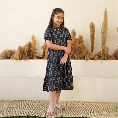 'Bandhej on Black' 3-Tiered Girl's Cotton Dress – Fashiana
