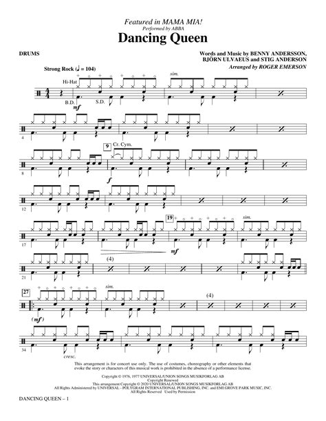 Dancing Queen (from Mamma Mia!) (arr. Roger Emerson) - Drums by ABBA ...