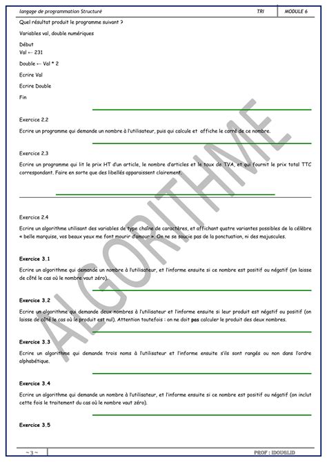 Image result for Algorithme Informatique Exercices Corriges