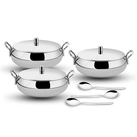 Buy KITCHEN CLUE Stainless Steel Handi Serving Combo Set With Lids ...