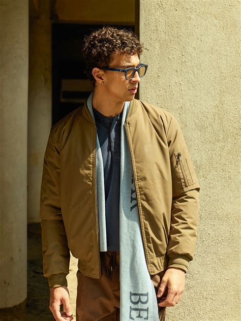 Shop Khaki Reversible Bomber/Quilted Jacket with Mock Neck and Utility ...