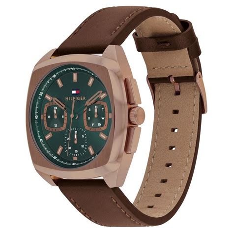 Buy Online Tommy Hilfiger Quartz Multifunction Green Dial Brown Leather ...