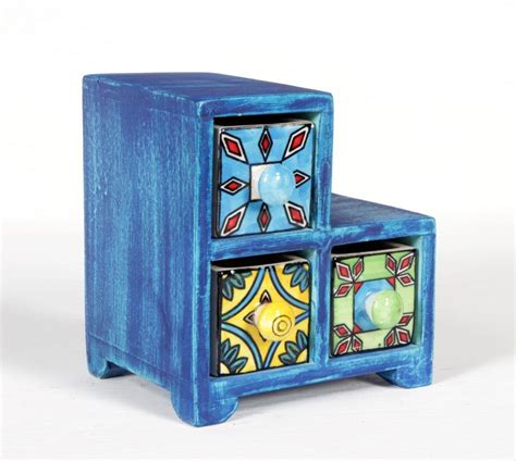 Buy Home and Bazaar 3-Drawer Step Wooden Chest with Ceramic Drawers ...