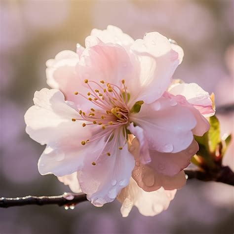 Almonds flower isolated on blue and pink background | Premium AI ...