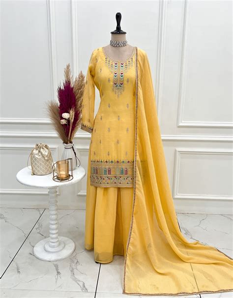 Wedding Embroidered Ethnic Kurti Sharara Dupatta Dress – mahezon