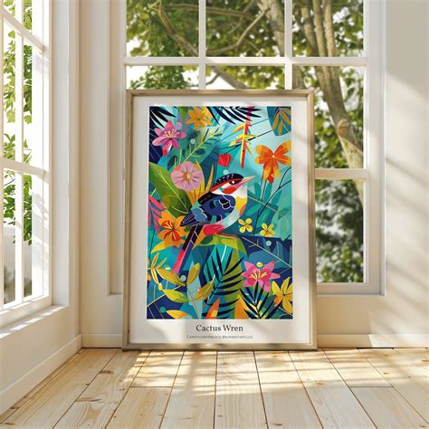 ARIZONA State Bird, Cactus Wren, Colorful Wall Art Poster - Museum ...