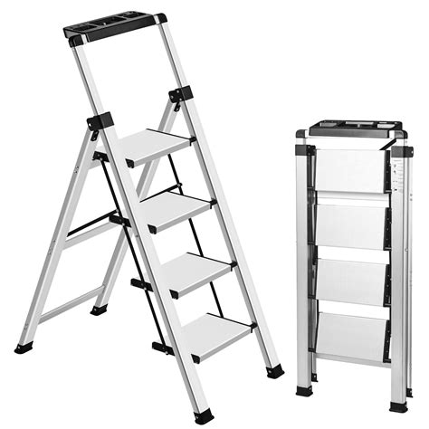XinSunho 4 Step Ladder, Retractable Handgrip Folding Step Stool with ...