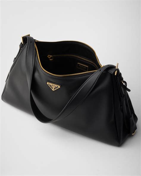 Black Prada Aimée Large Leather Shoulder Bag | PRADA