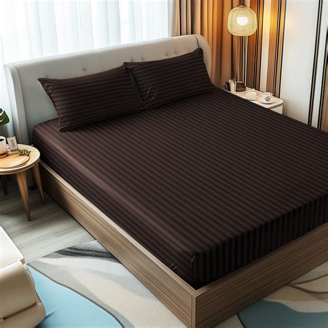 Story@Home 300 TC Brown Microfiber Fitted Bedsheet with 2 Pillow Cover ...