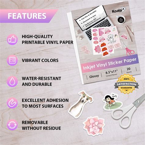 Buy Koala Printable Vinyl Sticker Paper for Inkjet Printers 20 Sheets ...