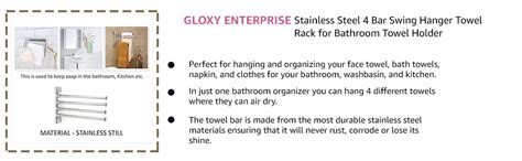 GLOXY ENTERPRISE Stainless Steel 4 Bar Swing Hanger Towel Rack for ...