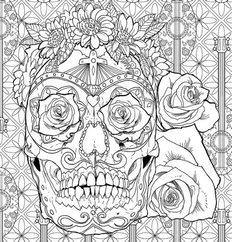Horror Skull with Roses coloring page - Download, Print or Color Online ...