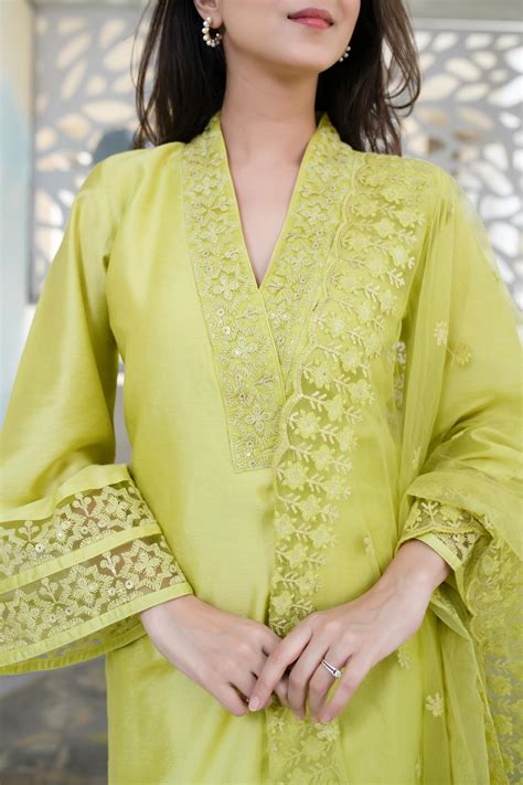 Buy Online In India | Lime Green Kurta With Lace Work | Label Shaurya ...