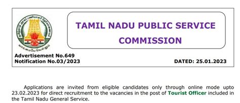 TNPSC-Tamil Nadu General Service-Tourist Officer-Recruitment 2023