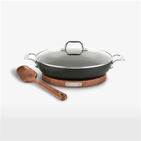 All-Clad HA1 Non-Stick 3-Qt. Universal Pan with Lid, Acacia Wood Trivet ...