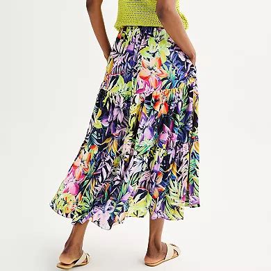 Women's Elie Elie Tahari Tropical Print Tiered Midi Skirt