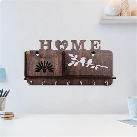 OUTLIVING Wall Mount Key Holder for Home Office Wooden Key Stand ...