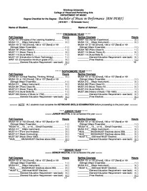 Fillable Online winthrop Degree Checklist for the Degree - winthrop Fax ...