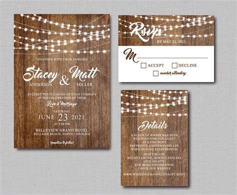 Rustic Country String Light Wedding Invitation - Affordable Wedding ...