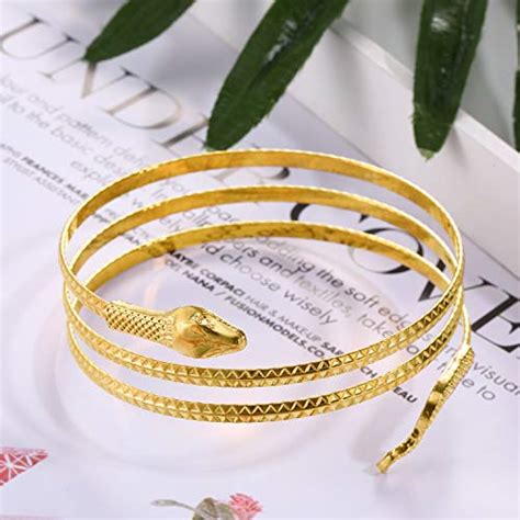 Buy 2 Pack Metal Snake Armband Swirl Snake Spiral Upper Arm Cuff Armlet ...