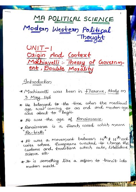 1st sem modern western political thought Unit 1 Machiavelli - Modern ...