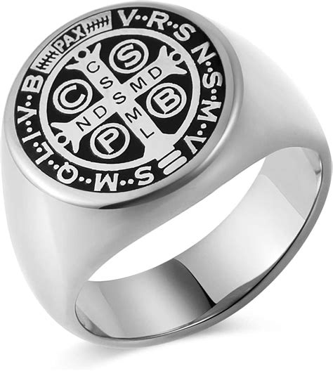 HZMAN Men's St. Benedict Exorcism Ring - Stainless Steel India | Ubuy