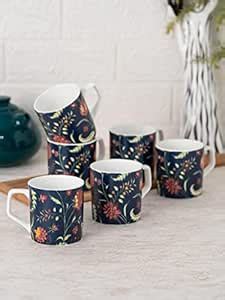 Buy JCPL Fine Ceramic Tea/Coffee Mugs Set of 6-180 ml Each (Blue Cups ...