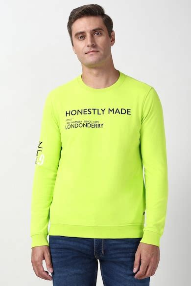 Peter England Jeans Sweatshirts, Men Green Print Crew Neck Sweatshirt ...