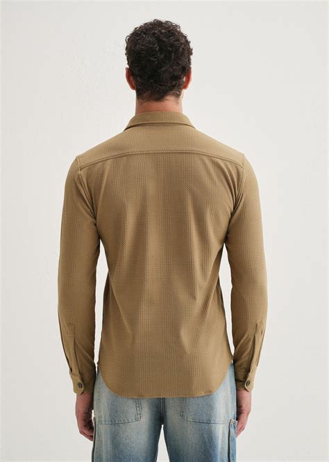 Khaki Grid Textured Knit Shirt