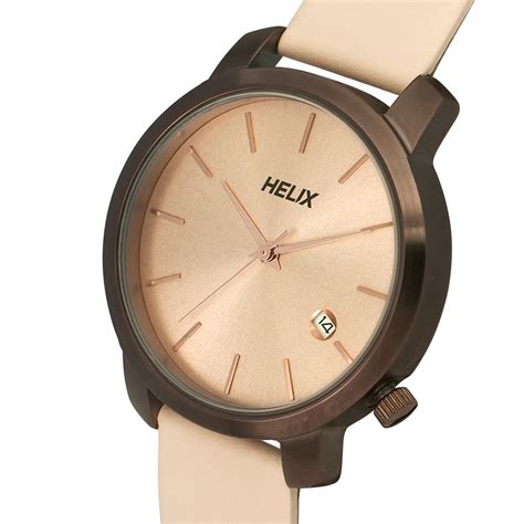 Helix By Timex Rose Gold Round Analog Leather Watch Women -TW032HL38