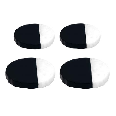 Set of 4 Black & White Marble-Look Wooden Coasters