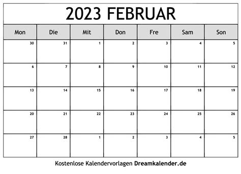 Resultado de imagen de monatskalender februar 2023