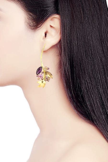 Buy Gold Plated Cubic Zirconia Flora Vine Blossom Dangler Earrings by ...