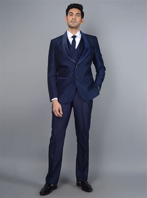 Navy Blue Suit for men - Self Design & Jacquard Silk Regular Fit | JadeBlue