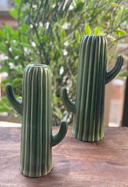 Buy Craftribal Ceramic Cactus Vase Flower Vase, (Set of 2 Pcs, Small: 8 ...