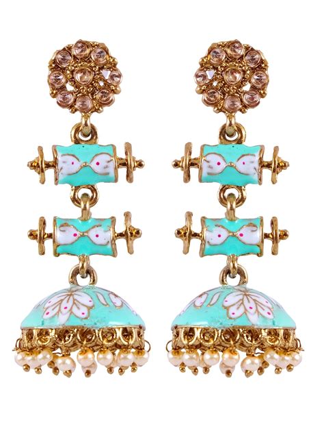 Long Yellow Meenakari Jhumka Earrings | Royal Rajasthani Design