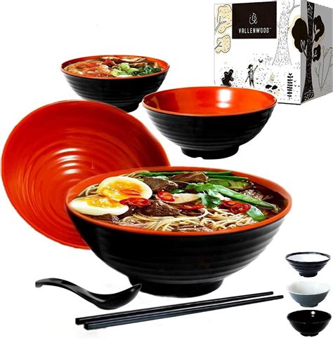 4 Set (16 Piece) Ramen Bowl Set, Asian Japanese Soup with Spoons ...
