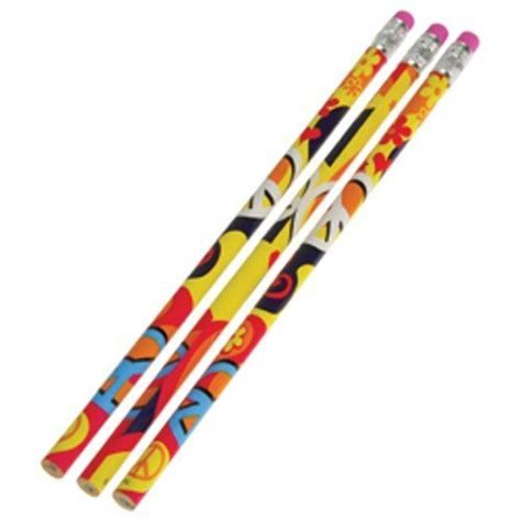 Retro Sixties Pencils - Package of Twelve 60s Peace and Love Design ...