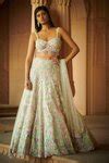 Buy Green Net Sweetheart Neck Embroidered Lehenga Set For Women by ...