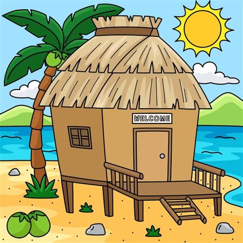 このアニメはニパ・ハット・サマー (Nipa Hut Summer) のイラストを描いています | Premiumベクトル素材