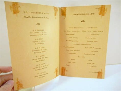 3 Vtg 1950-1951 USS Des Moines Christmas Dinner & Thanksgiving Day ...