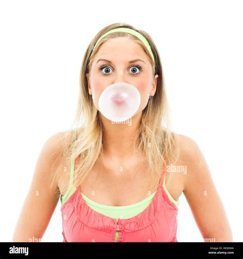 Girl making gum bubble hi-res stock photography and images - Alamy
