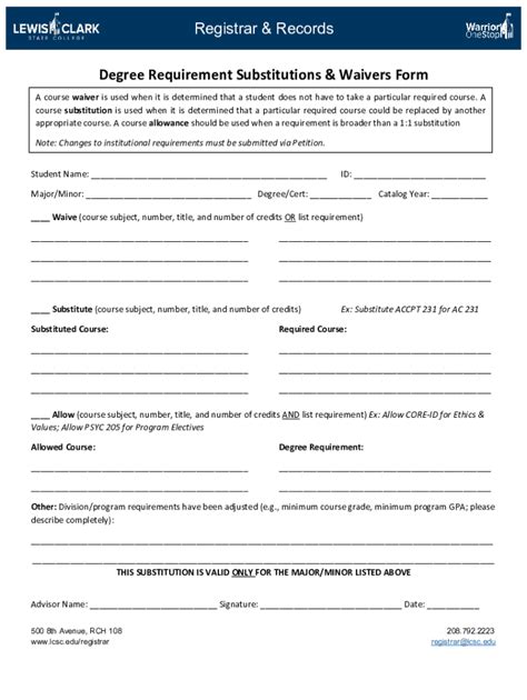 Fillable Online Degree Requirement Substitutions & Waivers Form Fax ...
