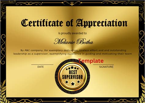 Buy Best Supervisor Award Certificate of Recognition Template in Ms ...