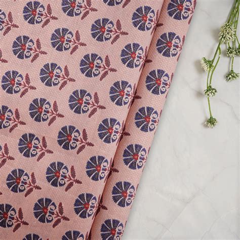 Buy Peach Floral Motif Pattern Digital Printed Linen Silk Jacquard ...