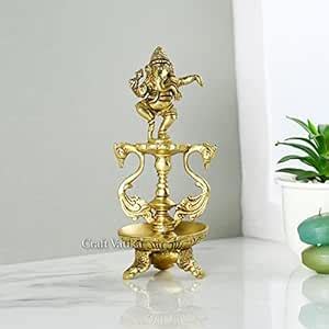 Buy Collectible India Brass Antique Ganesha Diya Oil Lamp Statue Ganesh ...
