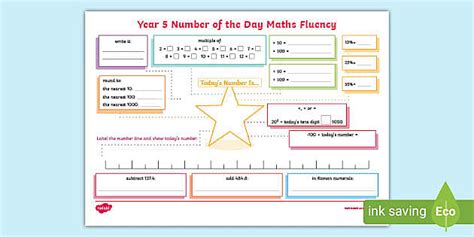Year 5 Number of the Day Maths Fluency Activity Mat